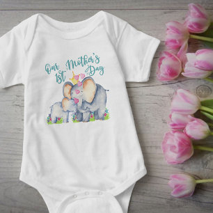 First Mothers Day Cute Mummy and Baby Elephant Baby Bodysuit
