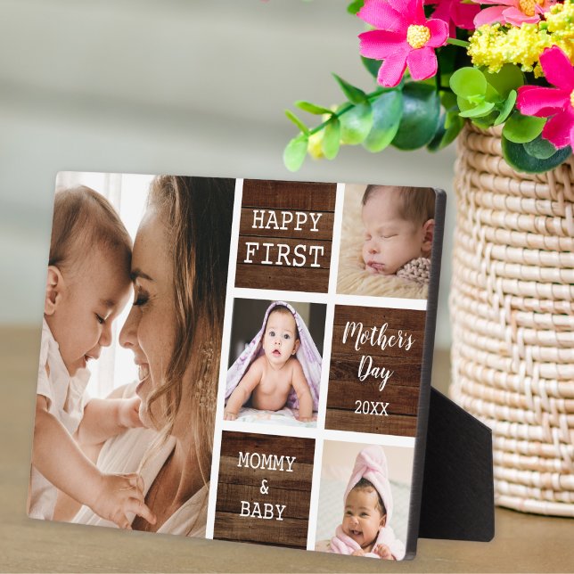 First Mother's Day Dark Wood 4 Photo Collage   Plaque (First Mother's Day Dark Wood 4 Photo Collage Plaque
)
