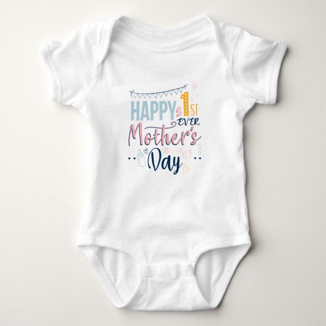 First Mothers Day Ever 1st Time Mum Baby Bodysuit (Front)
