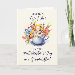 First Mothers Day Grandmother Teddy Bear Flowers Card