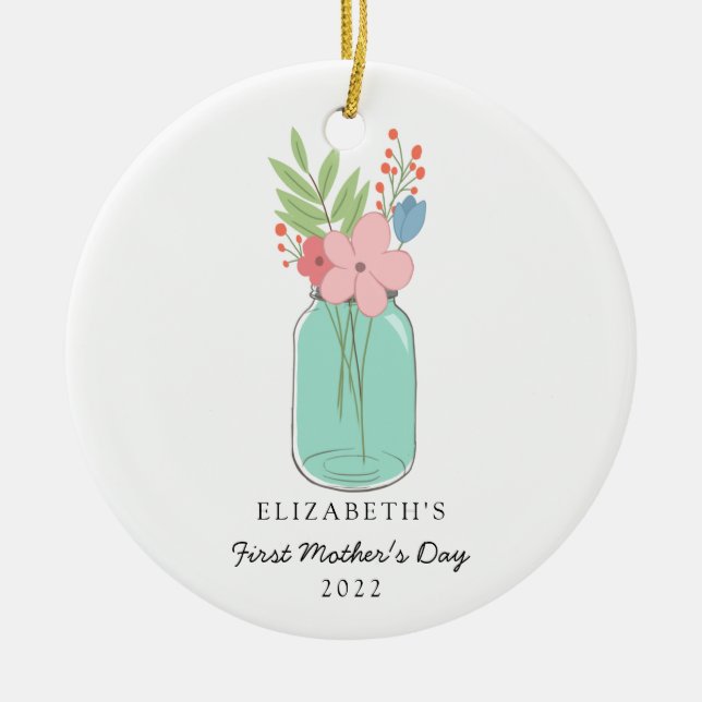 First Mother's Day Mason Jar Personalised Cute Ceramic Tree Decoration (Front)