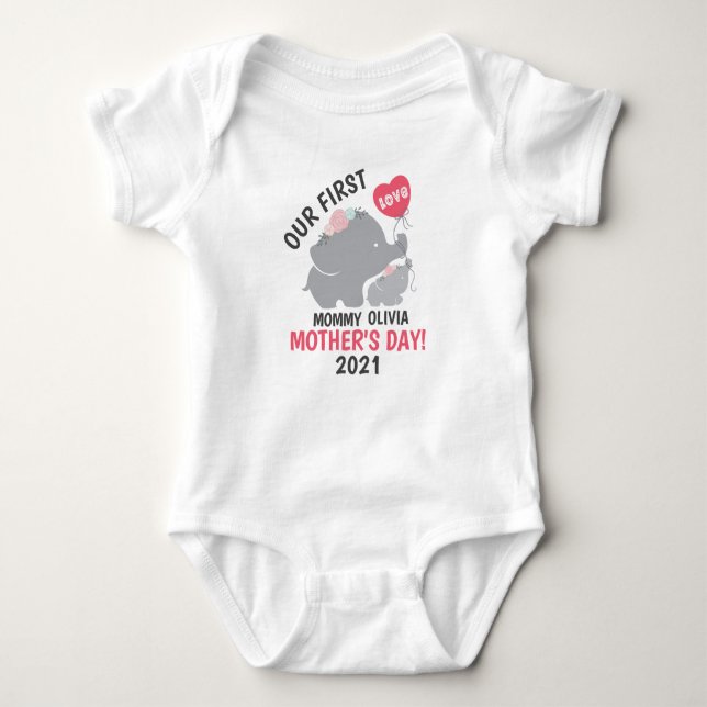 First Mother's Day Mummy Baby Girl Elephant Baby Bodysuit (Front)