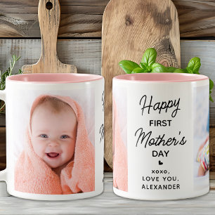 First Mothers Day Personalised 2 Photo Pink Two-Tone Coffee Mug