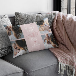 First Mothers Day Photo Collage Pink Lumbar Cushion
