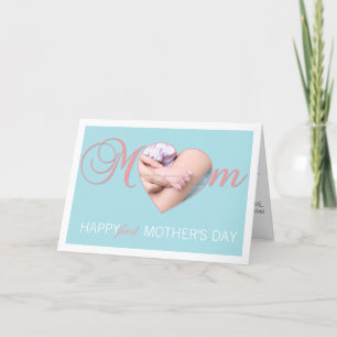 First Mothers Day Photo Heart New Mummy Pink Blue Card