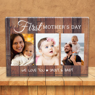 First Mother's Day Rustic Pallet Wood 3 Picture Photo Block