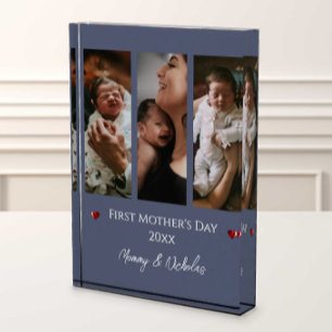 First Mother's Day Three Photo Collage Blue