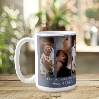 First Mother's Day Three Photo Collage Blue Coffee Mug