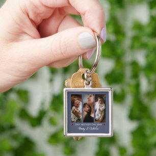 First Mother's Day Three Photo Collage Blue Key Ring