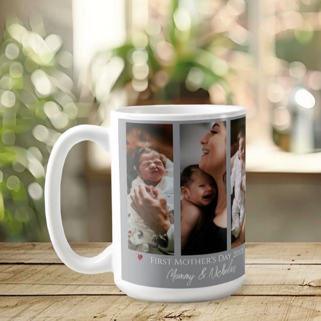 First Mother's Day Three Photo Collage | Grey Coffee Mug (Gray First Mother's Day Three Photo Collage Coffee Mug)