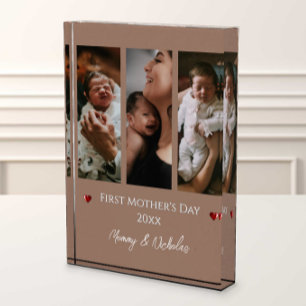 First Mother's Day Three Photo Collage Mocha Brown