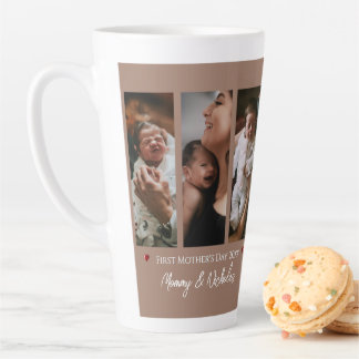 First Mother's Day Three Photo Collage Mocha Brown Latte Mug
