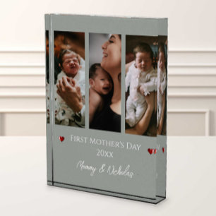 First Mother's Day Three Photo Collage Sage Green