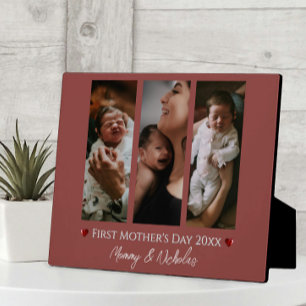 First Mother's Day Three Photo Collage Terracotta Plaque
