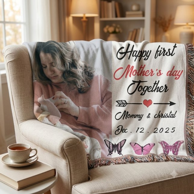 First Mother's Day Together Photo personalised  Throw Blanket (Creator Uploaded)