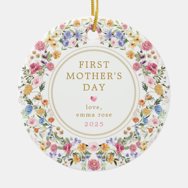 First Mother's Day | Wildflower Garden Ceramic Tree Decoration (Front)