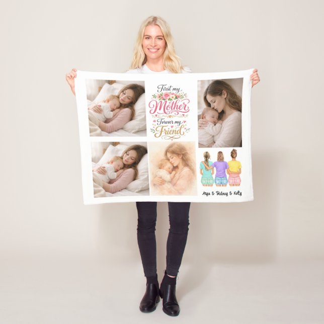 First My Mother Forever My Friend | Personalized  Fleece Blanket (In Situ)