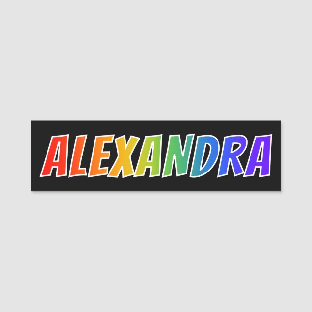 First Name "ALEXANDRA": Fun Rainbow Colouring Tag (Front)