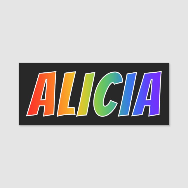 First Name "ALICIA": Fun Rainbow Colouring Tag (Front)