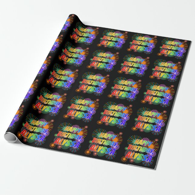 First Name "ALYSSA", Fun "HAPPY BIRTHDAY" Wrapping Paper (Unrolled)
