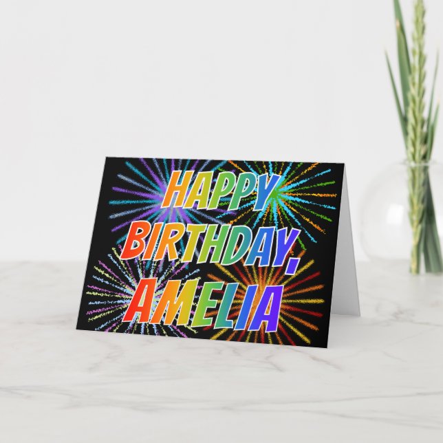 First Name "AMELIA" Fun "HAPPY BIRTHDAY" Card (Front)