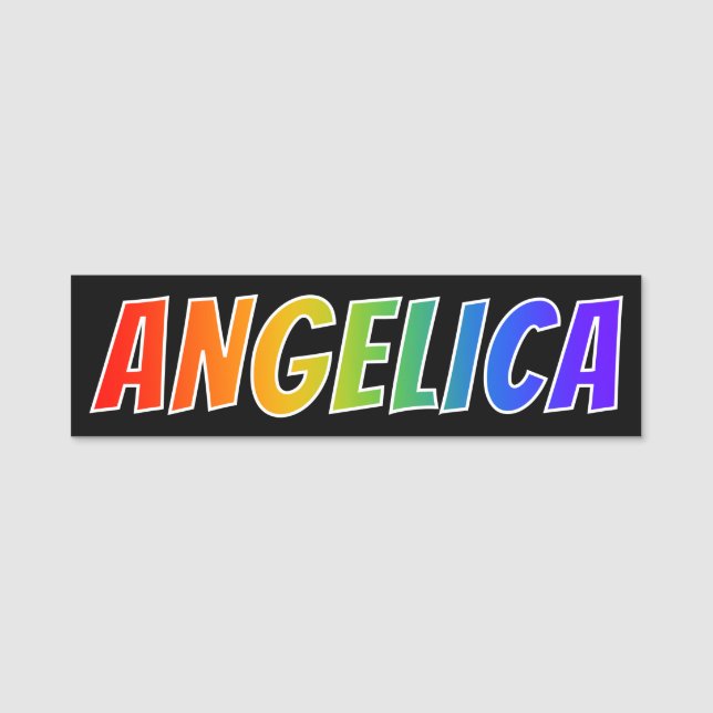 First Name "ANGELICA": Fun Rainbow Colouring Name Tag (Front)