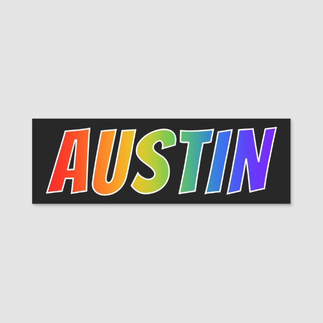 First Name "AUSTIN": Fun Rainbow Colouring Tag (Front)