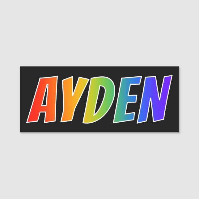 First Name "AYDEN": Fun Rainbow Colouring Tag (Front)