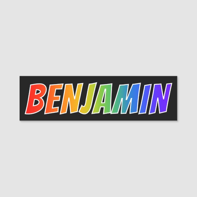 First Name "BENJAMIN": Fun Rainbow Colouring Name Tag (Front)