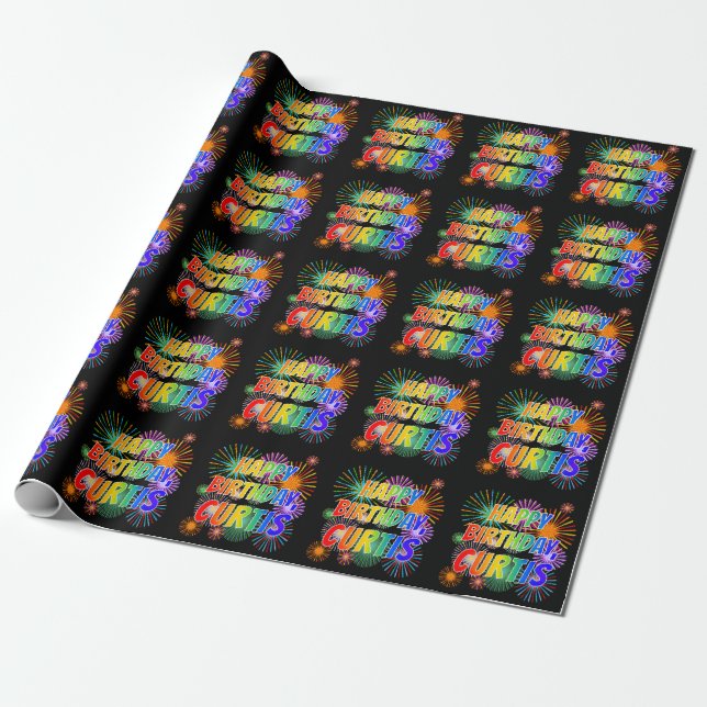 First Name "CURTIS", Fun "HAPPY BIRTHDAY" Wrapping Paper (Unrolled)