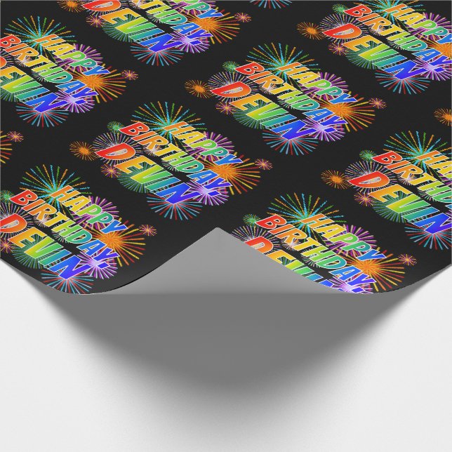 First Name "DEVIN", Fun "HAPPY BIRTHDAY" Wrapping Paper (Corner)