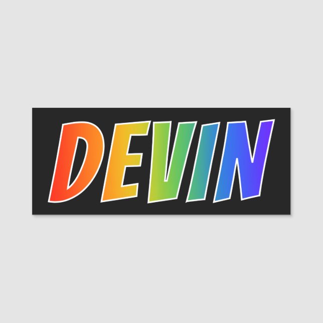 First Name "DEVIN": Fun Rainbow Colouring Tag (Front)