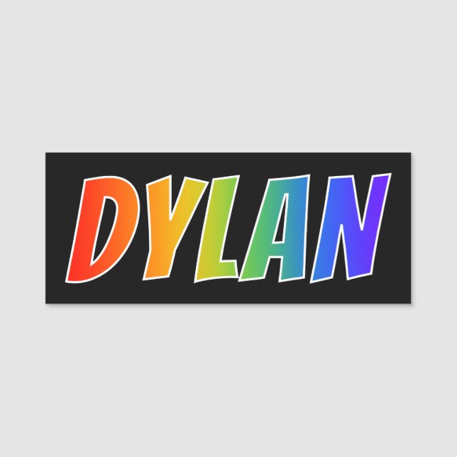 First Name "DYLAN": Fun Rainbow Colouring Name Tag (Front)