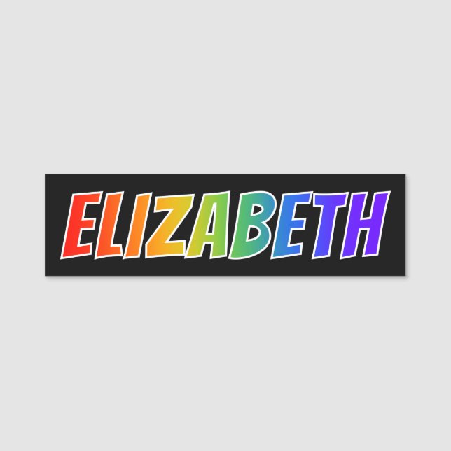 First Name "ELIZABETH": Fun Rainbow Colouring Tag (Front)