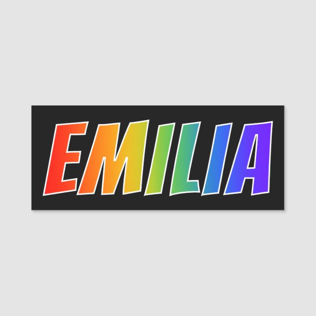 First Name "EMILIA": Fun Rainbow Colouring Tag (Front)