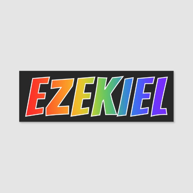 First Name "EZEKIEL": Fun Rainbow Colouring Tag (Front)