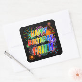 First Name "FAITH", Fun "HAPPY BIRTHDAY" Square Sticker (Envelope)