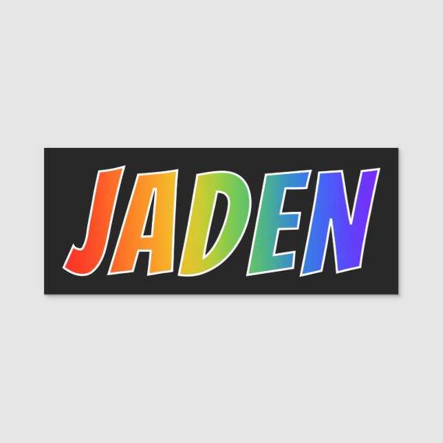 First Name "JADEN": Fun Rainbow Colouring Tag (Front)
