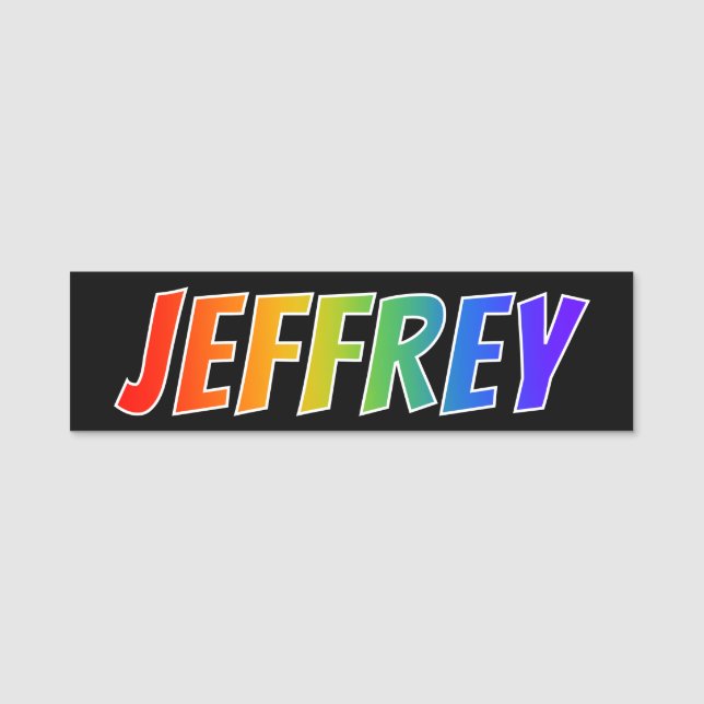 First Name "JEFFREY": Fun Rainbow Colouring Tag (Front)