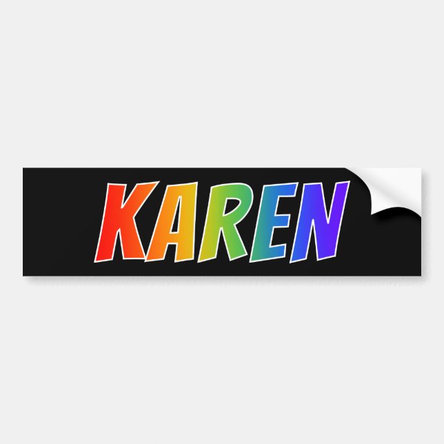 First Name "KAREN": Fun Rainbow Colouring Bumper Sticker (Front)