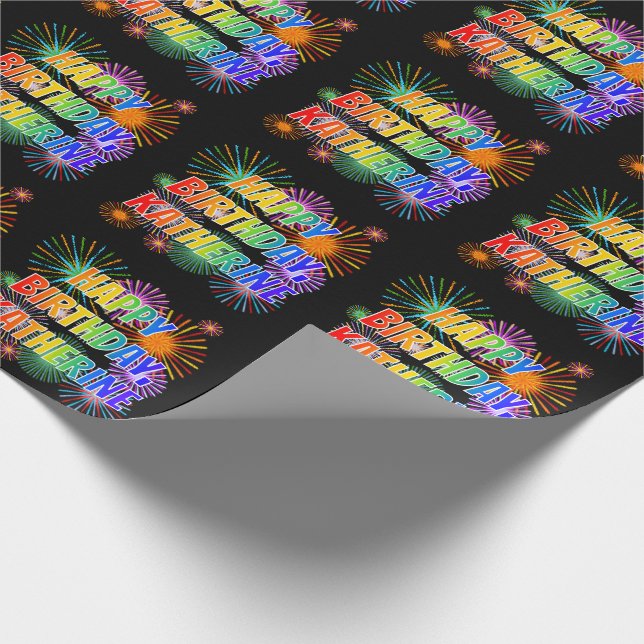 First Name "KATHERINE", Fun "HAPPY BIRTHDAY" Wrapping Paper (Corner)