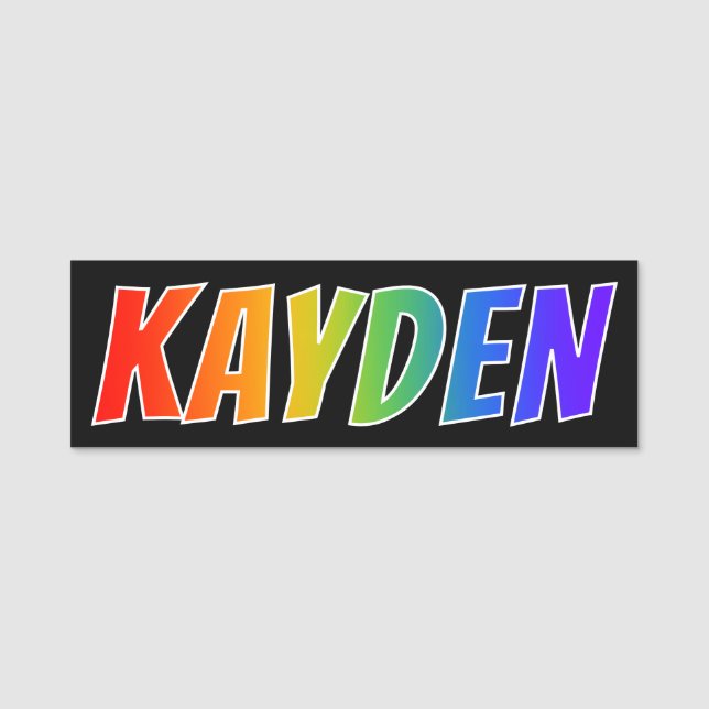First Name "KAYDEN": Fun Rainbow Colouring Tag (Front)