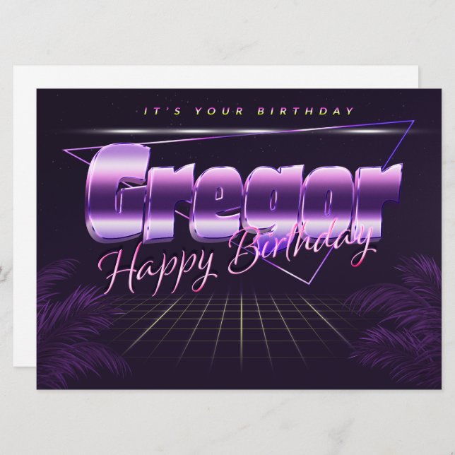 First Name Last Name lilac retro card birthday (Front/Back)