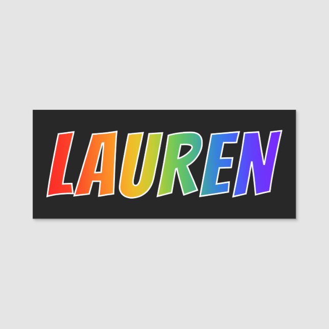 First Name "LAUREN": Fun Rainbow Colouring Tag (Front)