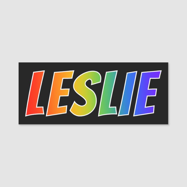 First Name "LESLIE": Fun Rainbow Colouring Tag (Front)