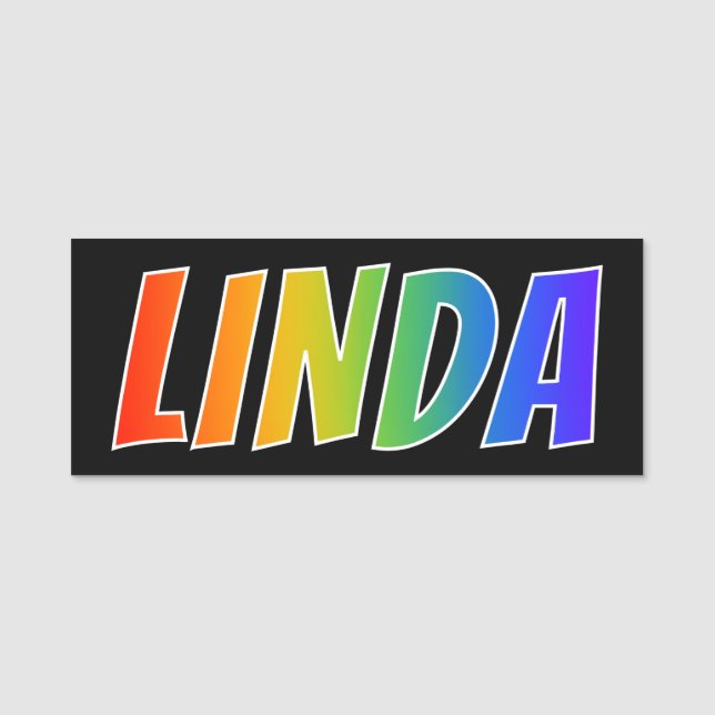 First Name "LINDA": Fun Rainbow Colouring Tag (Front)