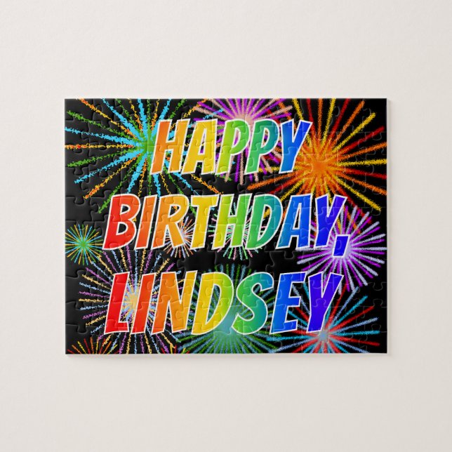 First Name "LINDSEY", Fun "HAPPY BIRTHDAY" Jigsaw Puzzle (Horizontal)