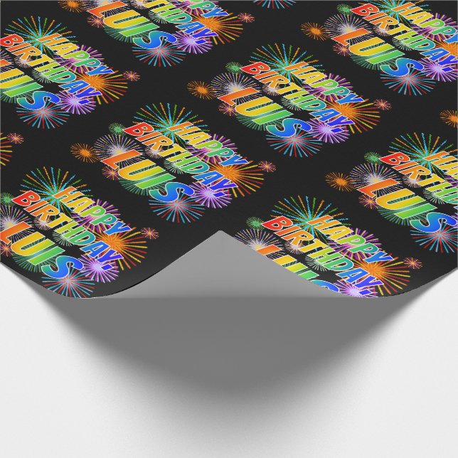 First Name "LUIS", Fun "HAPPY BIRTHDAY" Wrapping Paper (Corner)