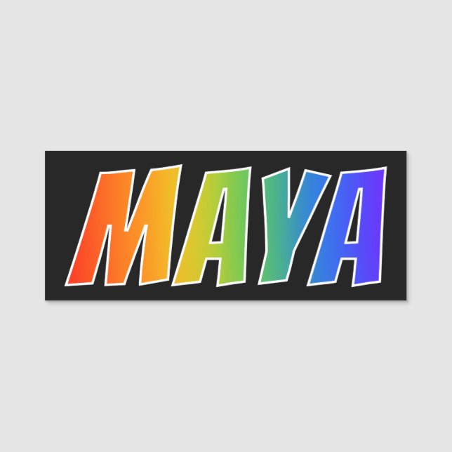 First Name "MAYA": Fun Rainbow Colouring Tag (Front)