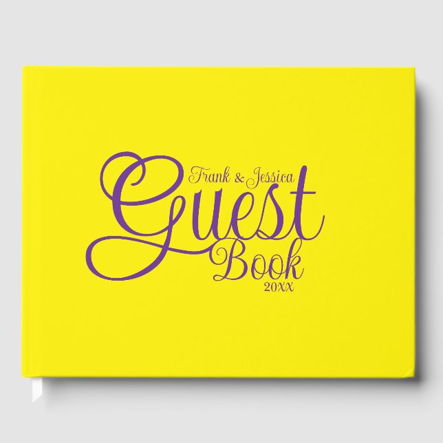 First Name Modern Elegant Purple Calligraphy Text Guest Book (Front)